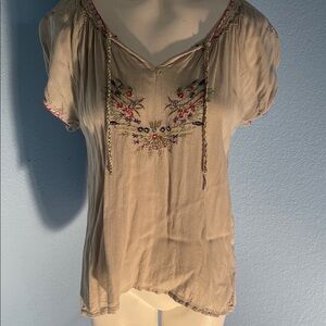 Passport Tan Embroidered Blouse